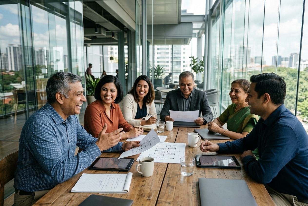 Hotel owners collaborating in a meeting room