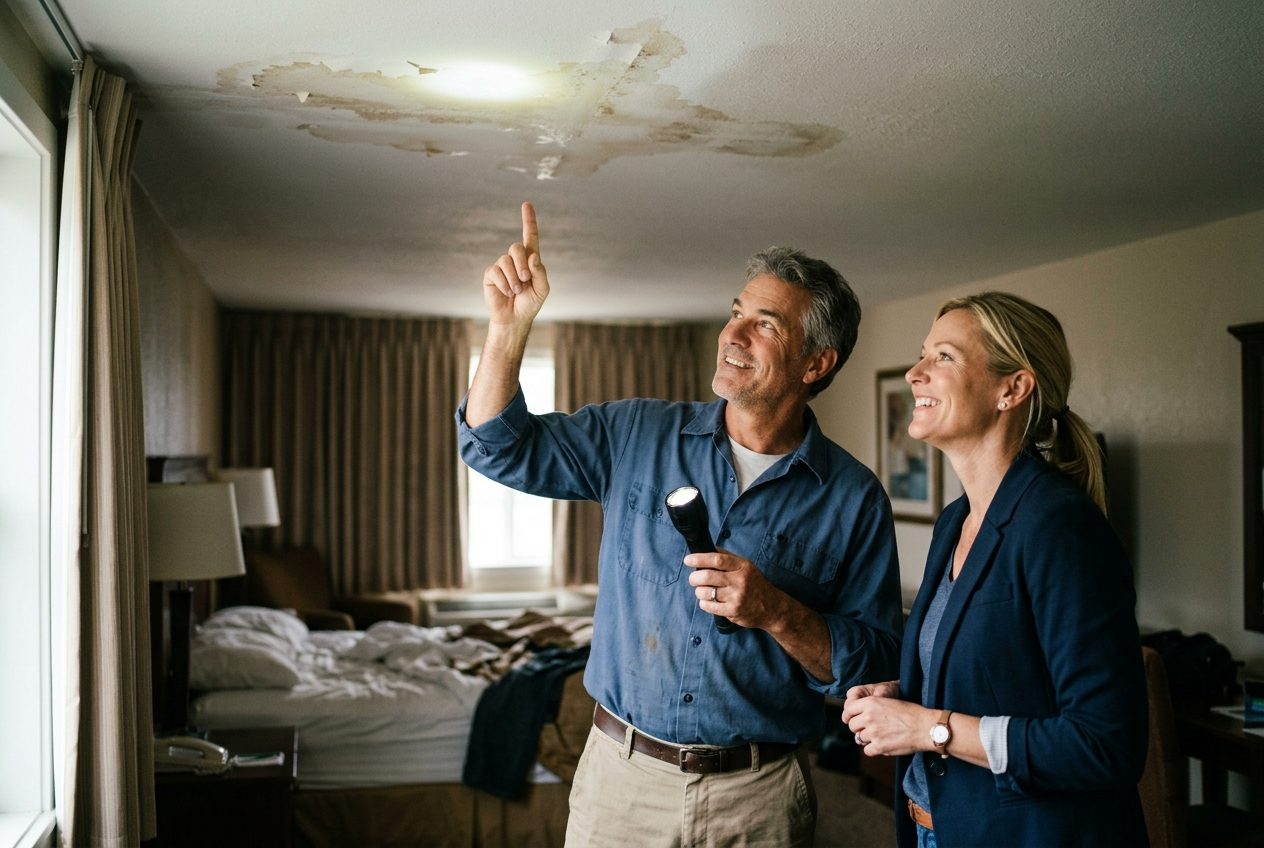 Hotel owner reviewing a certificate of insurance with an advisor